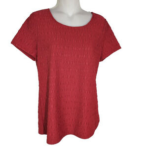 East 5th Womens Top Textured Stretch Red Blouse Short Sleeve Round Neck Medium